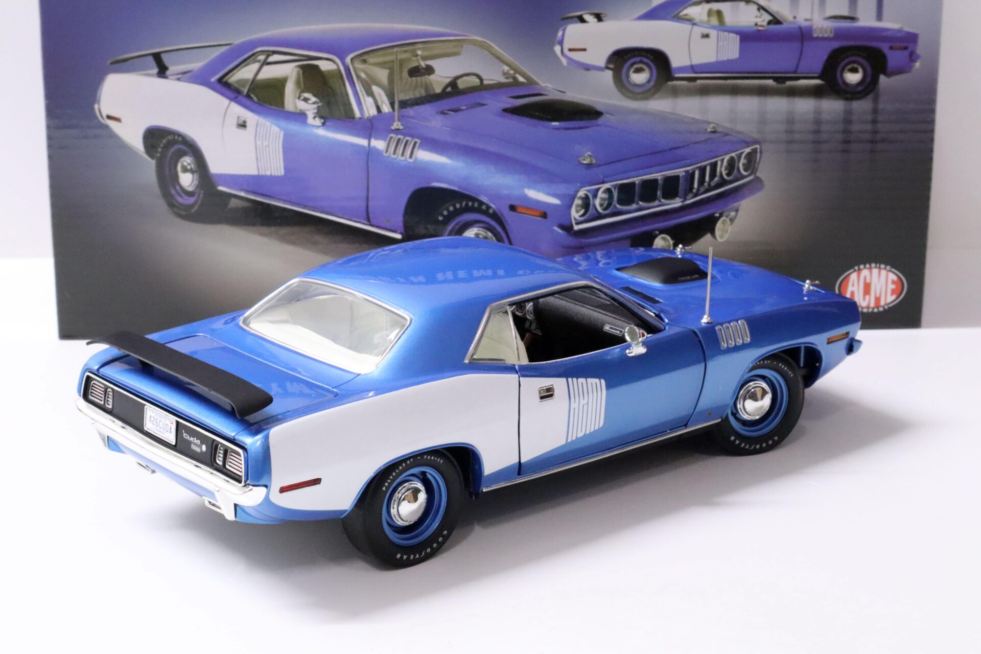 1:18 ACME 1971 Plymouth Hemi Cuda Barracuda Coupe B5 blue/ white
