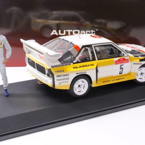 1:18 AUTOart Audi Sport Quattro S1 San Remo #5 Röhrl Sonderset Figur + Vitrine