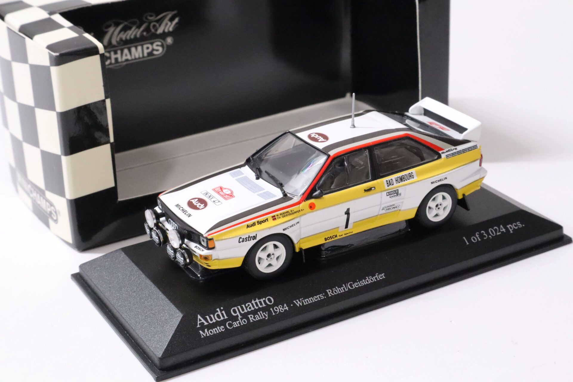 1:43 Minichamps Audi Quattro Rally Monte Carlo 1984 Röhrl/ Geistdörfer #1