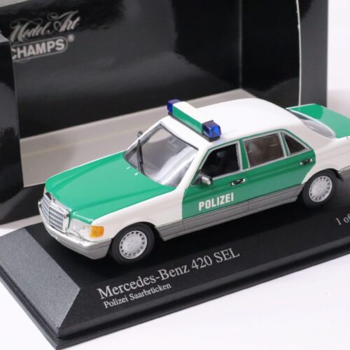 1:43 Minichamps Mercedes 420 SEL Limousine Polizei Saarbrücken 1991 green/ white