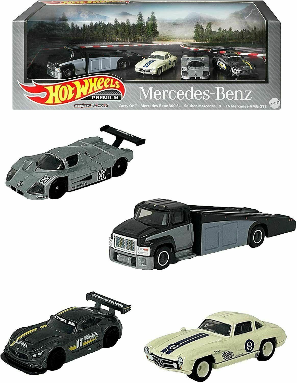 1:64 Hot Wheels Premium Set 2021 Mercedes - Benz Real Riders 4 Cars Diorama