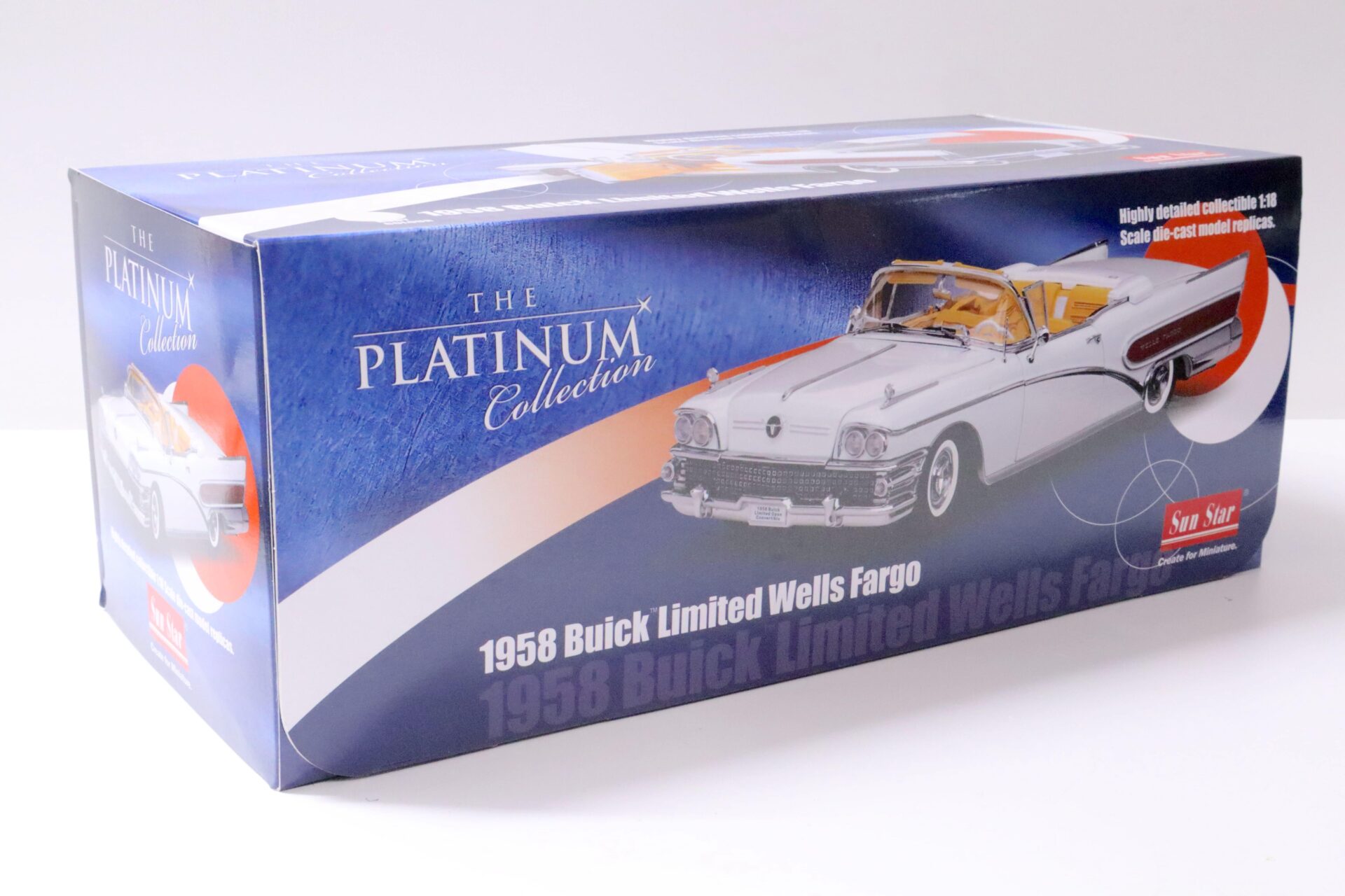 1:18 Sun Star 1958 Buick Limited open Convertible Wells Fargo white