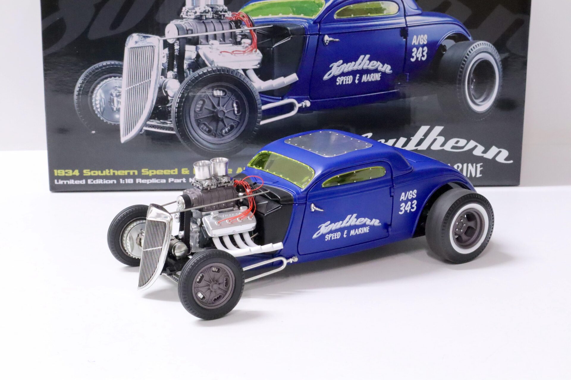 1:18 GMP Hot Rod 1934 Blown Altered Coupe Southern Speed & Marine blue