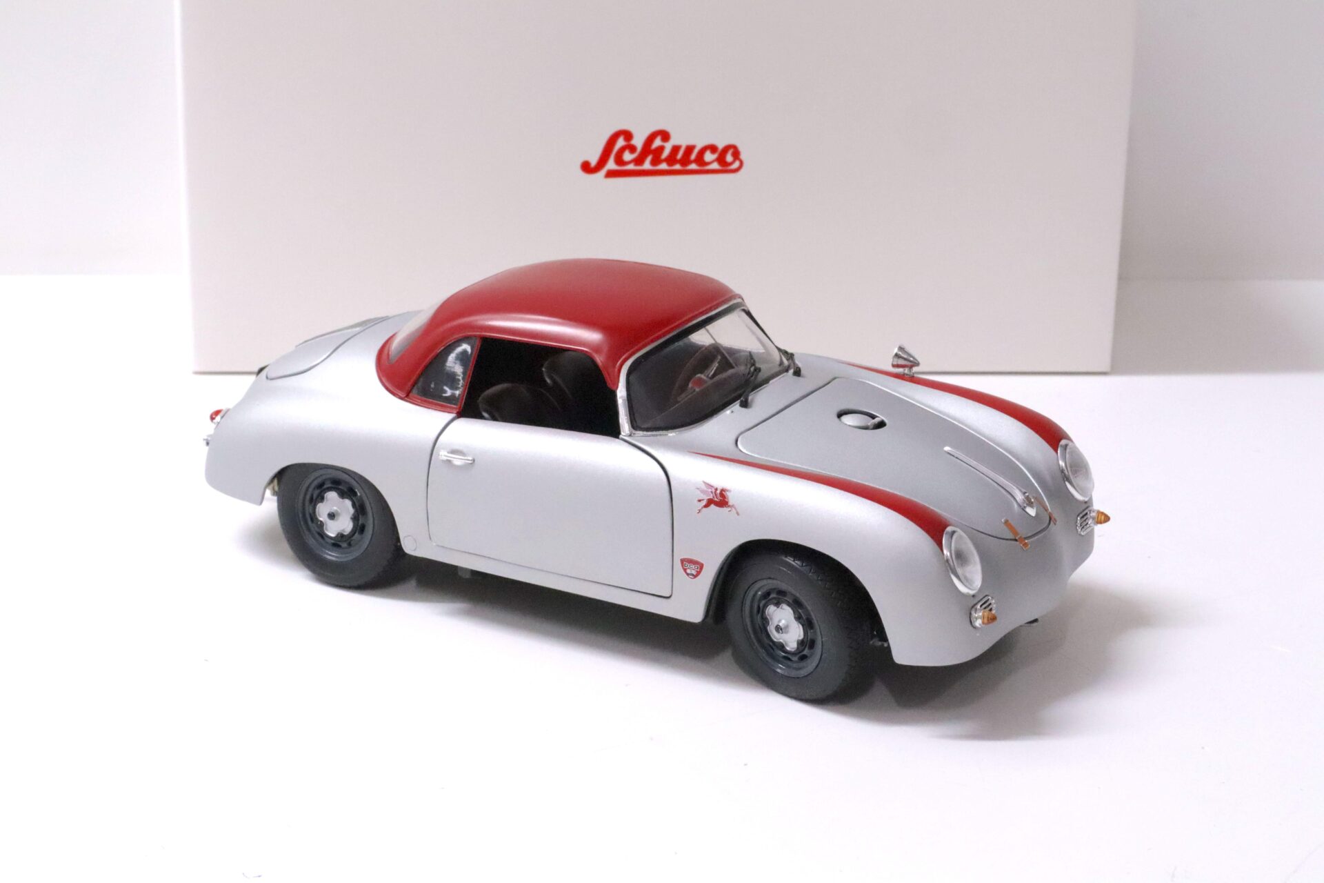 1:18 Schuco Porsche 356 Speedster Outlaw with Hardtop matt silver/ red