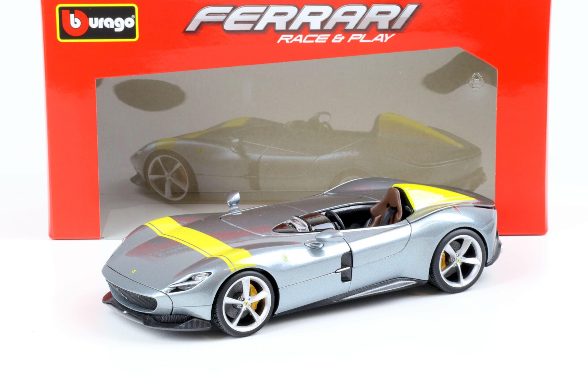 1:18 Bburago R&P Ferrari Monza SP1 grey metallic/ yellow 2019