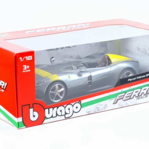 1:18 Bburago R&P Ferrari Monza SP1 grey metallic/ yellow 2019