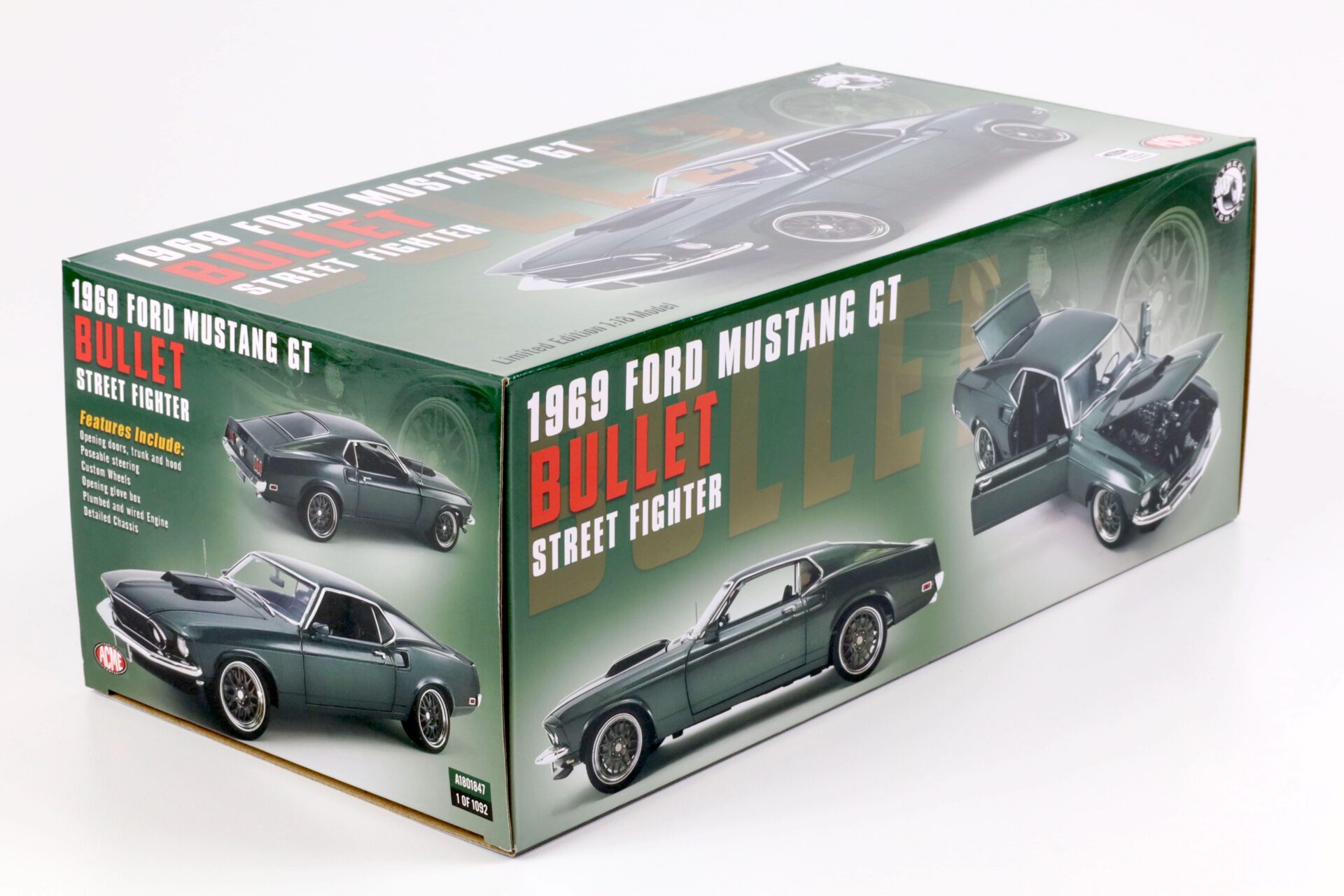 1:18 ACME 1969 Ford Mustang GT Coupe BULLET Street Fighter green metallic