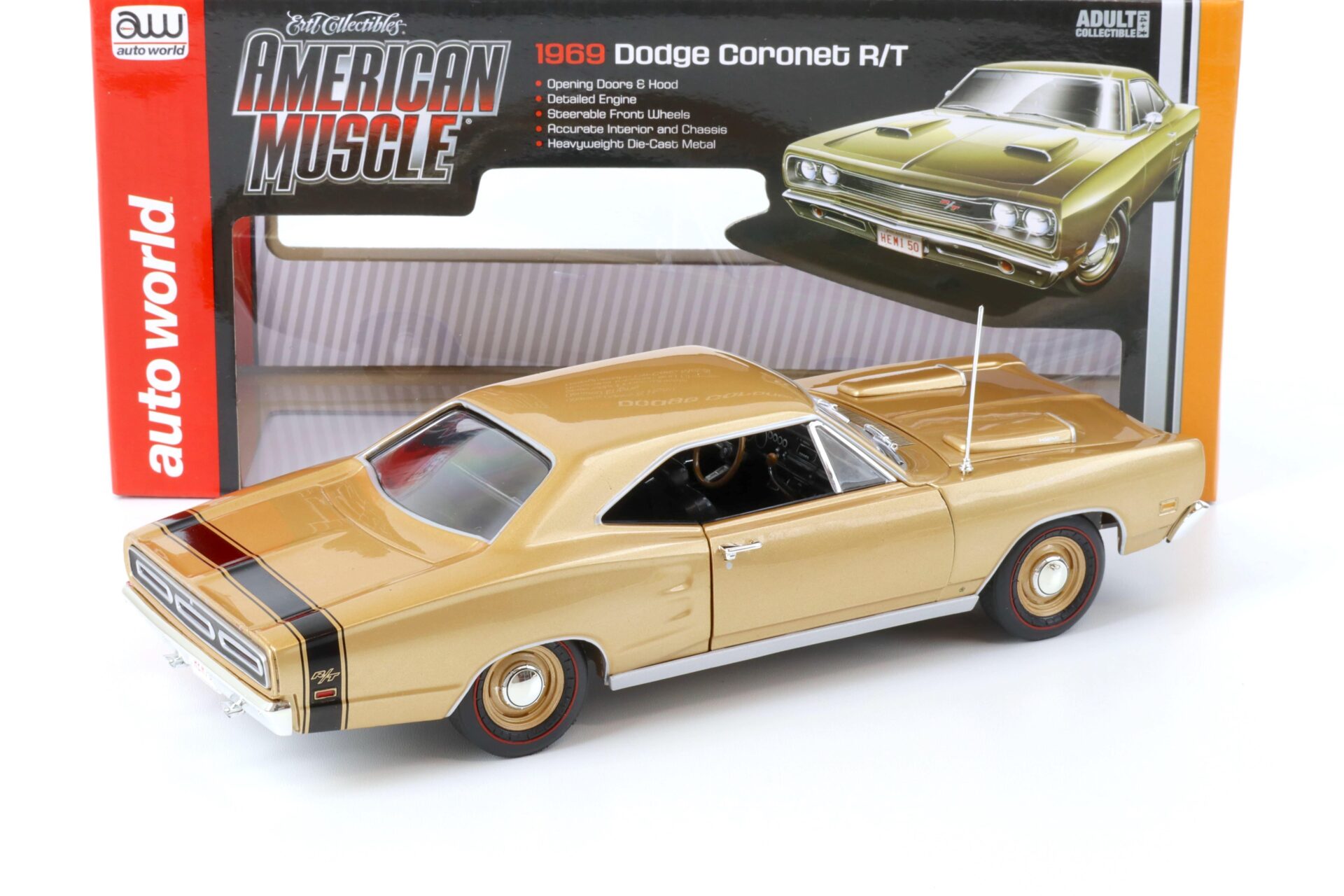 1:18 Auto World 1969 Dodge Coronet R/T Coupe 50 YEARS 426 HEMI gold metallic