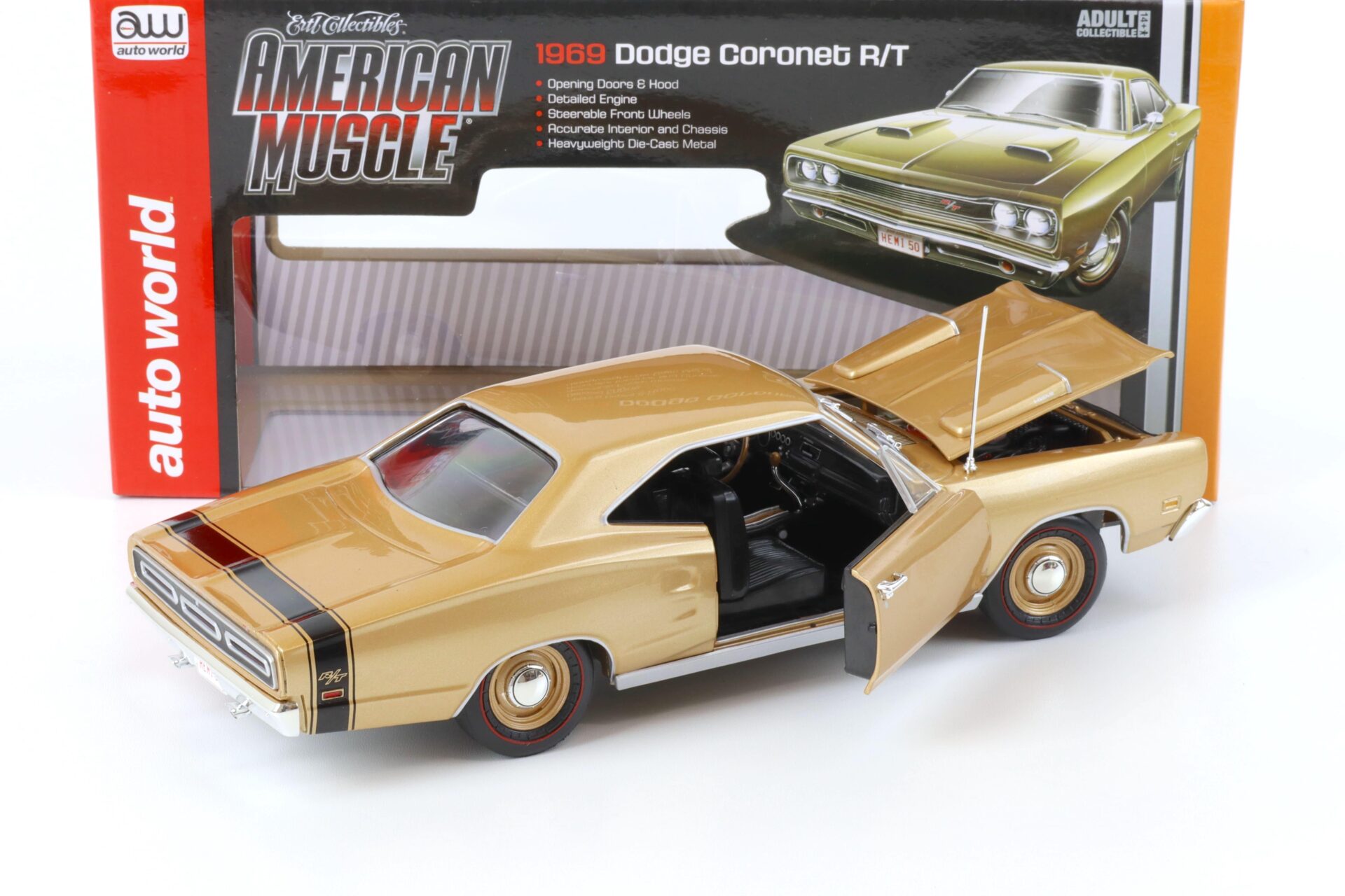 1:18 Auto World 1969 Dodge Coronet R/T Coupe 50 YEARS 426 HEMI gold metallic