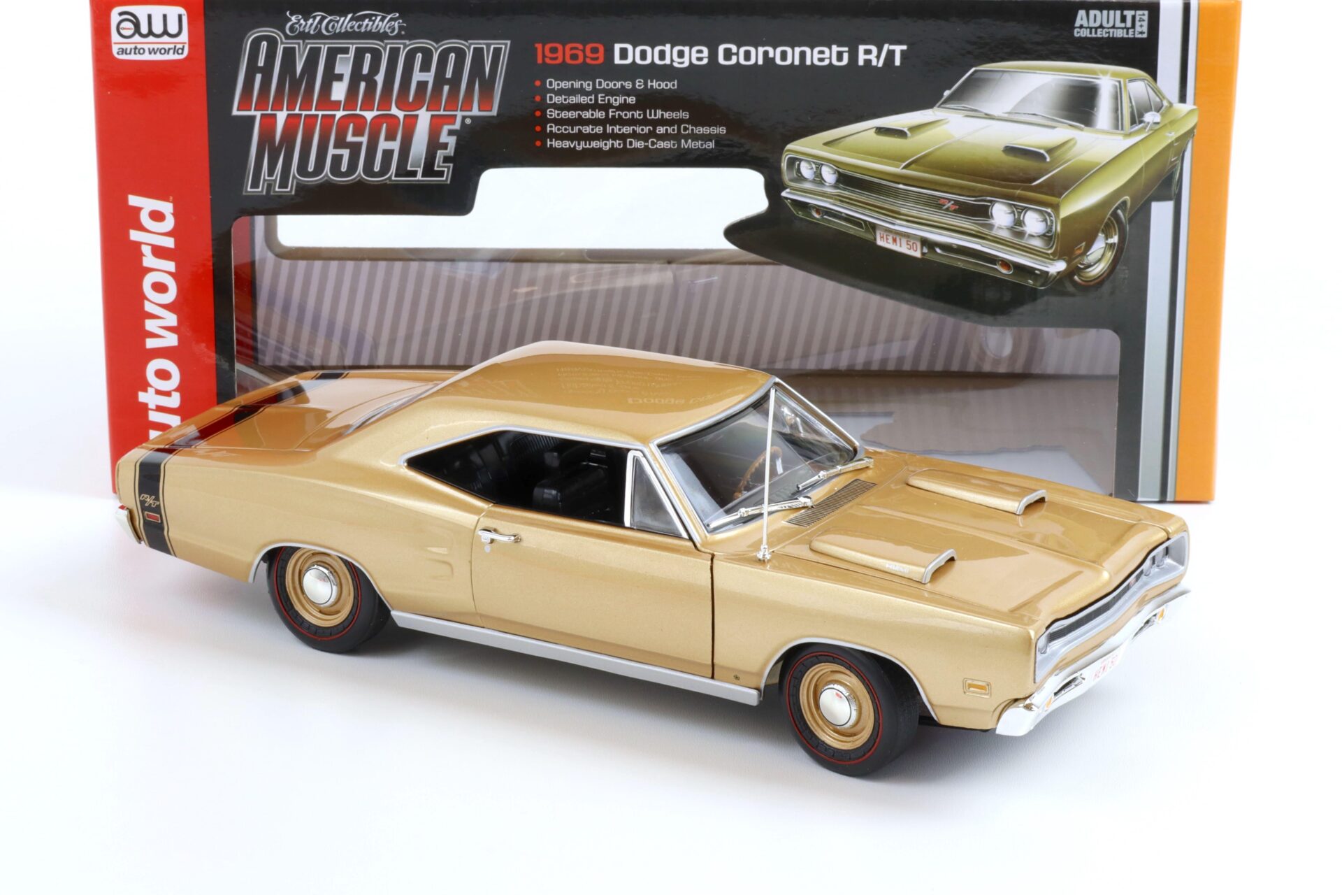 1:18 Auto World 1969 Dodge Coronet R/T Coupe 50 YEARS 426 HEMI gold metallic