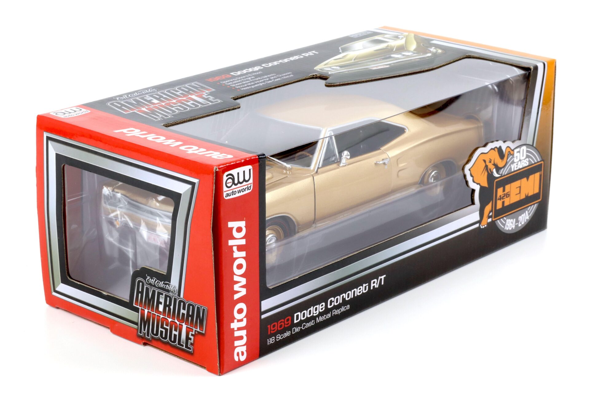 1:18 Auto World 1969 Dodge Coronet R/T Coupe 50 YEARS 426 HEMI gold metallic