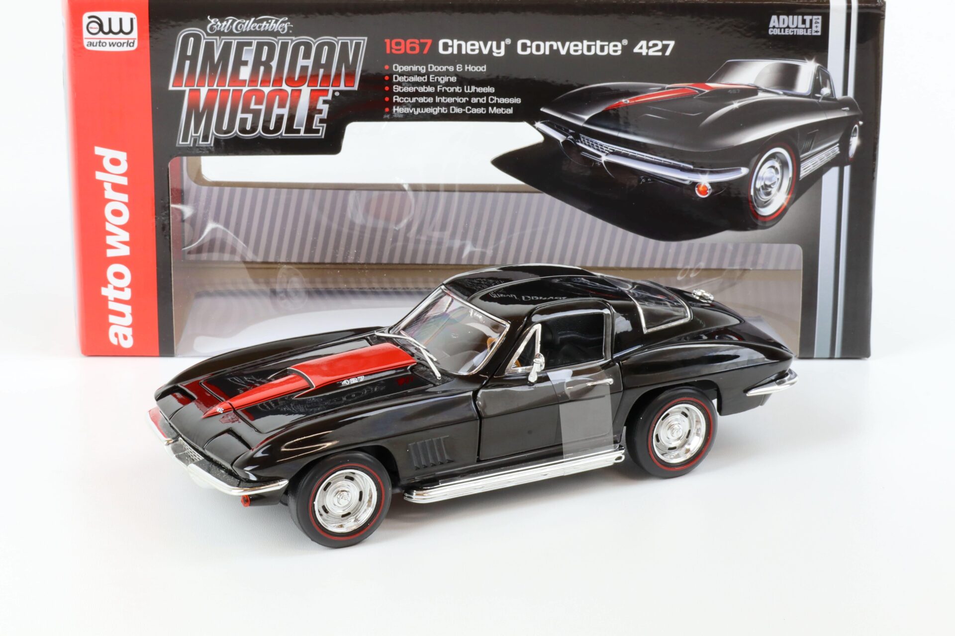 1:18 Auto World 1967 Chevrolet Corvette 427 Coupe black/ red
