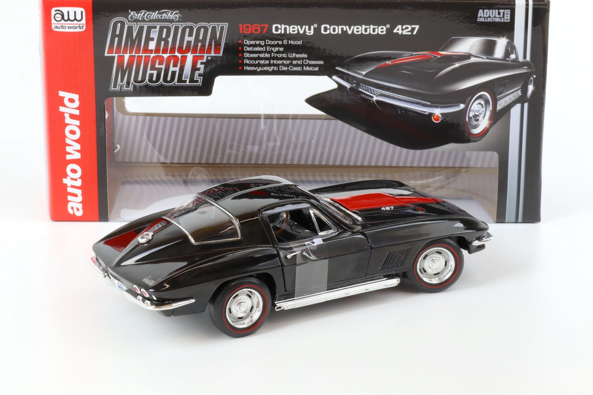 1:18 Auto World 1967 Chevrolet Corvette 427 Coupe black/ red