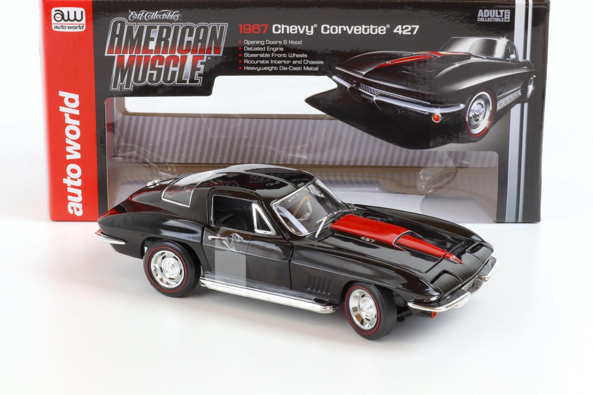 1:18 Auto World 1967 Chevrolet Corvette 427 Coupe black/ red