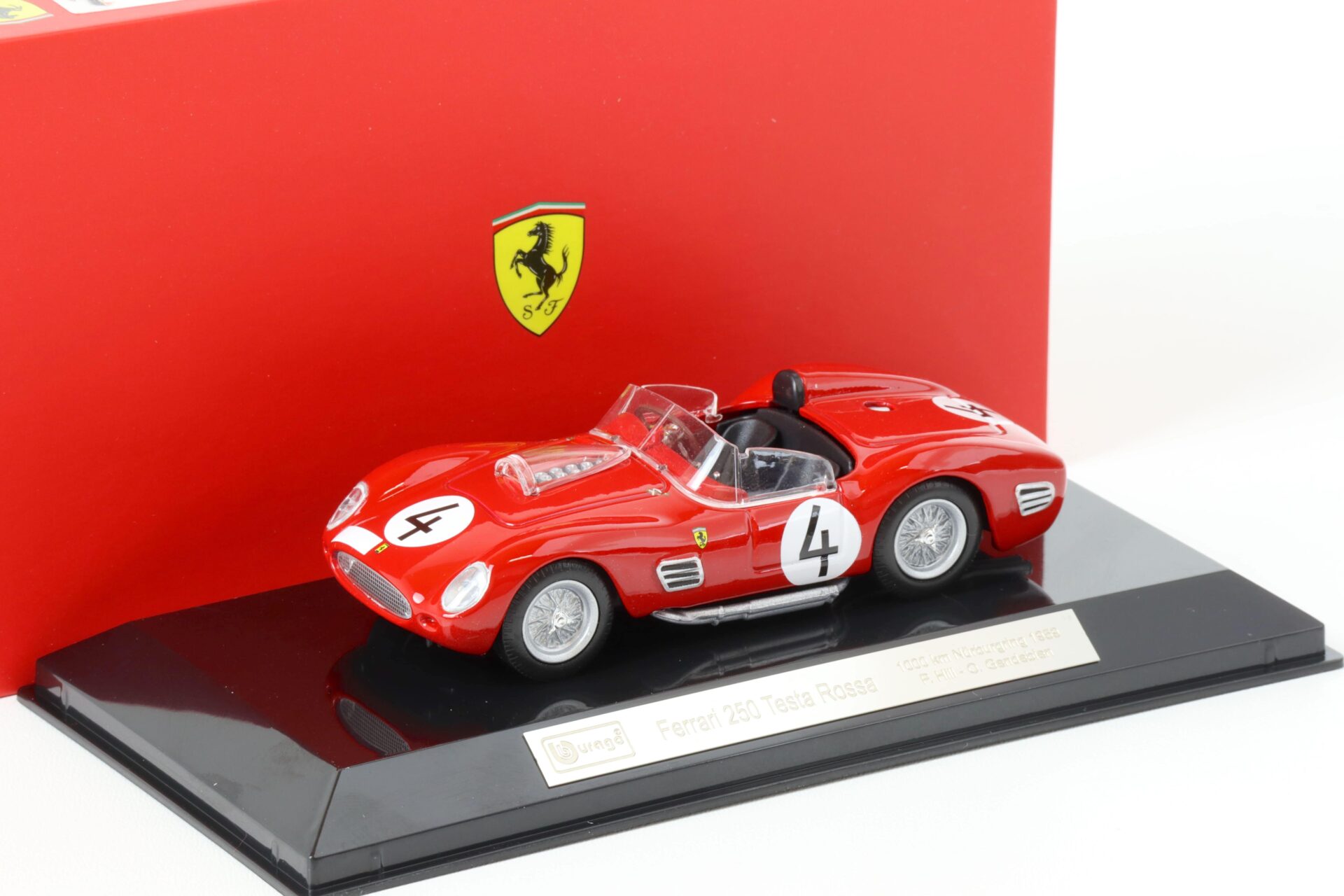 1:43 Bburago Ferrari 250 Testa Rossa 1000km Nürburgring 1959 P.Hill #4 red