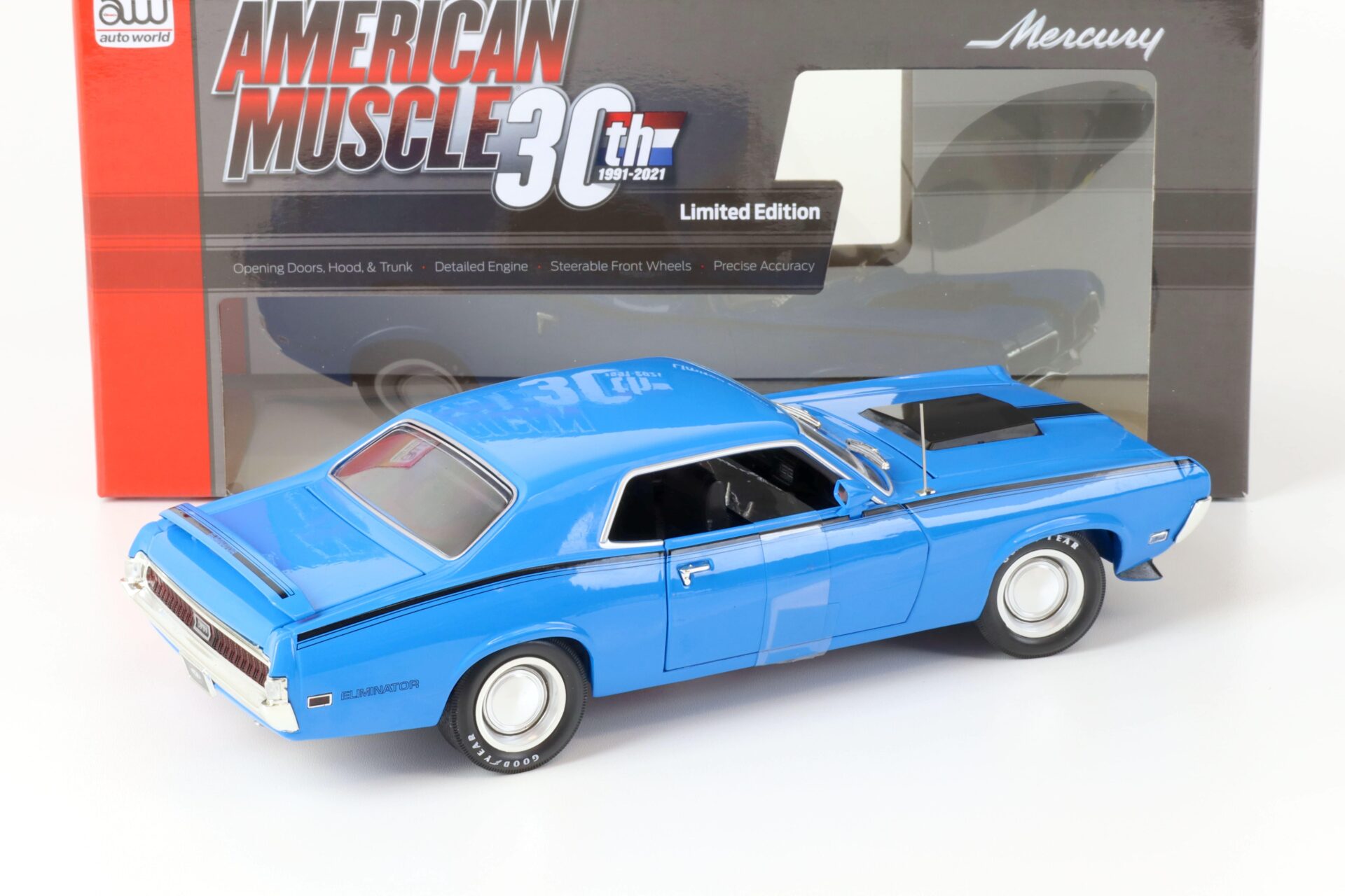 1:18 Auto World 1970 Mercury Cougar Eliminator Coupe MCACN competition blue