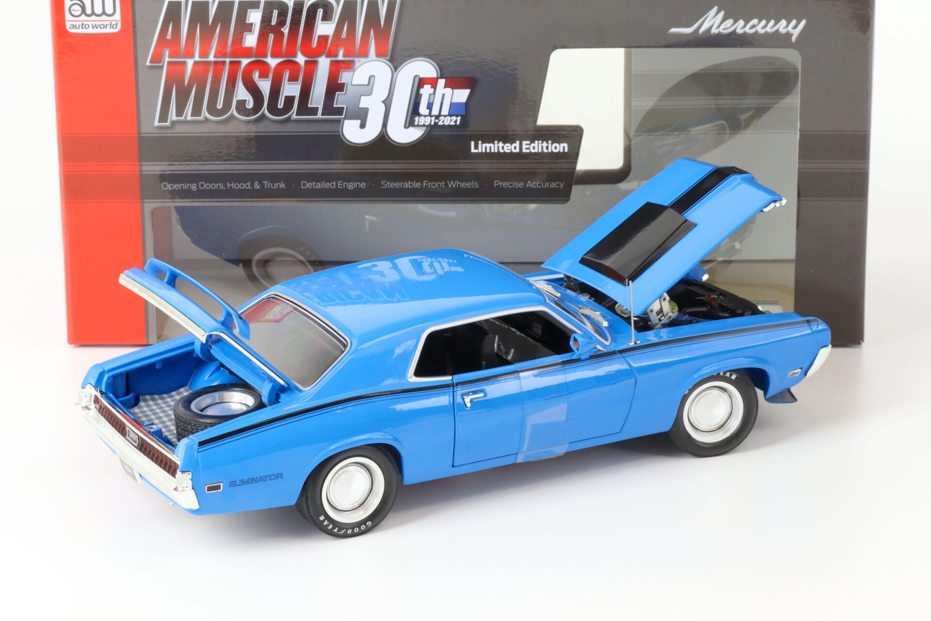 1:18 Auto World 1970 Mercury Cougar Eliminator Coupe MCACN competition blue