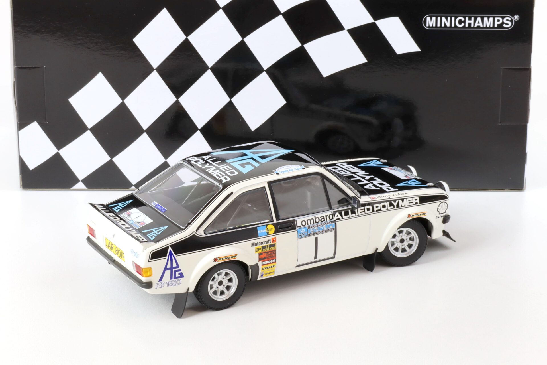 1:18 Minichamps Ford Escort RS 1800 Mäkinen #1 Winner Lombard RAC Rally 1975