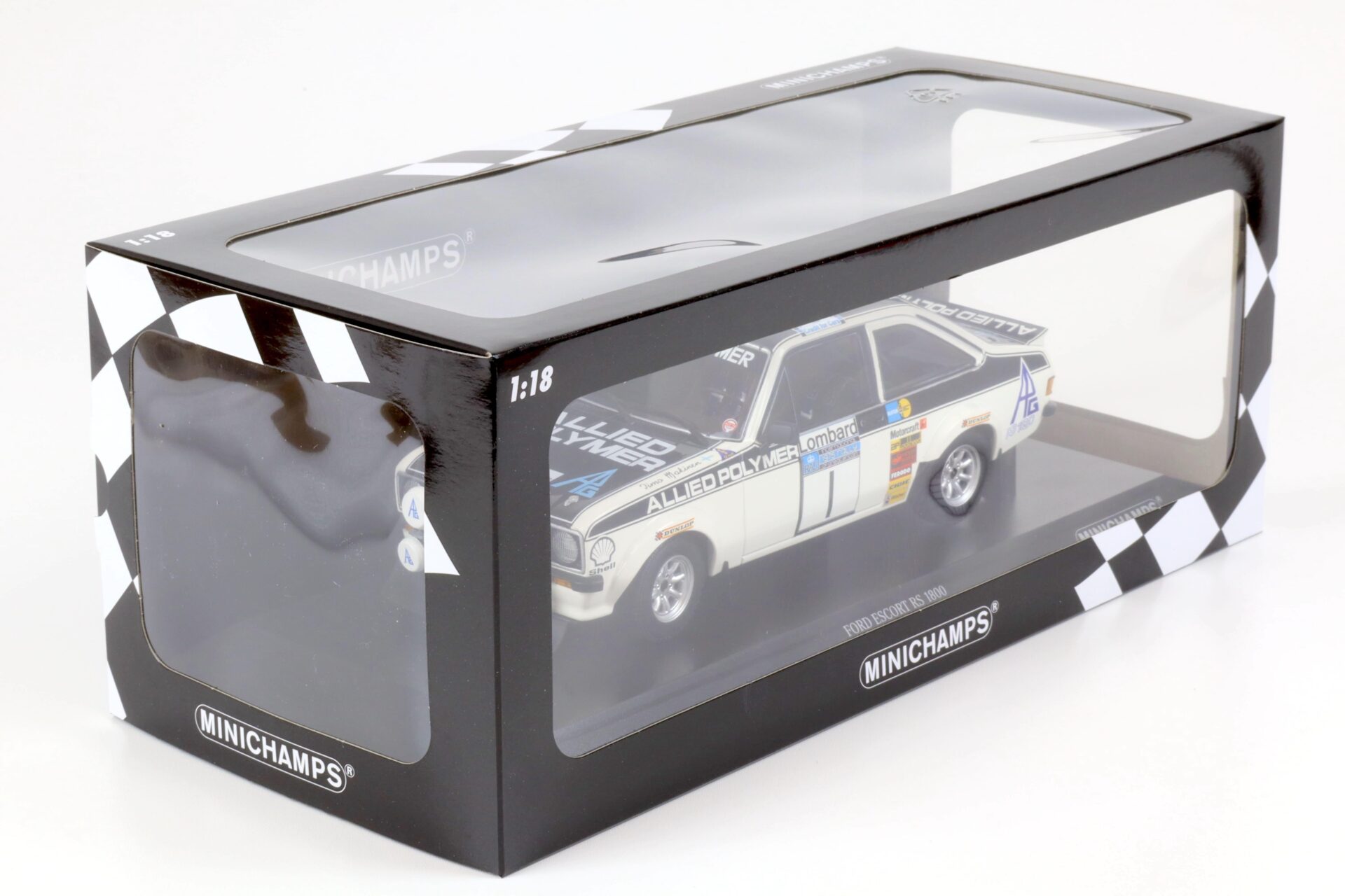 1:18 Minichamps Ford Escort RS 1800 Mäkinen #1 Winner Lombard RAC Rally 1975