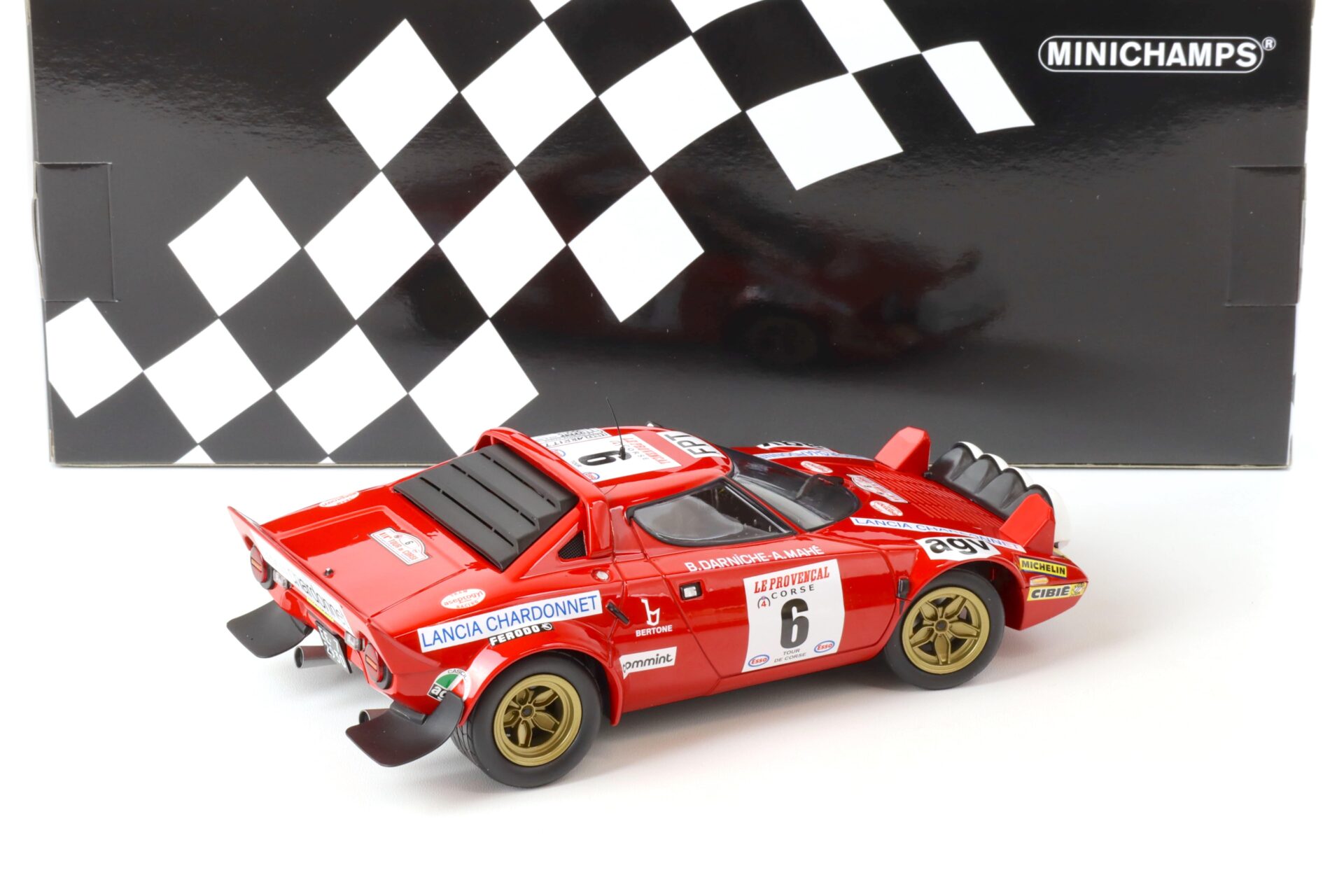 1:18 Minichamps Lancia Stratos Darniche/Mahe #6 Winner Tour de Corse 1975
