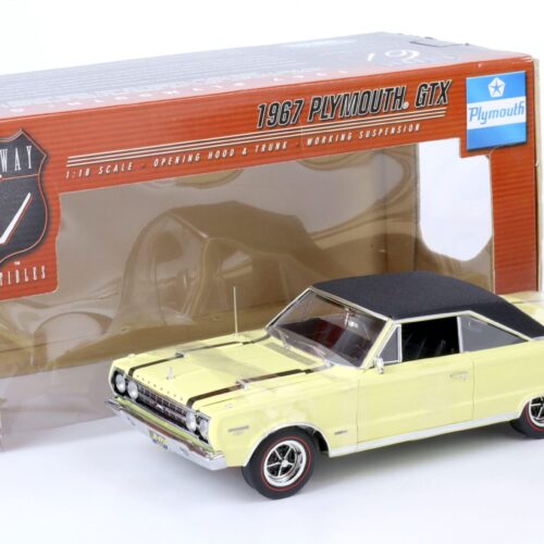 (A6A296) 1:18 Highway61 Plymouth GTX 1967 yellow/ black roof