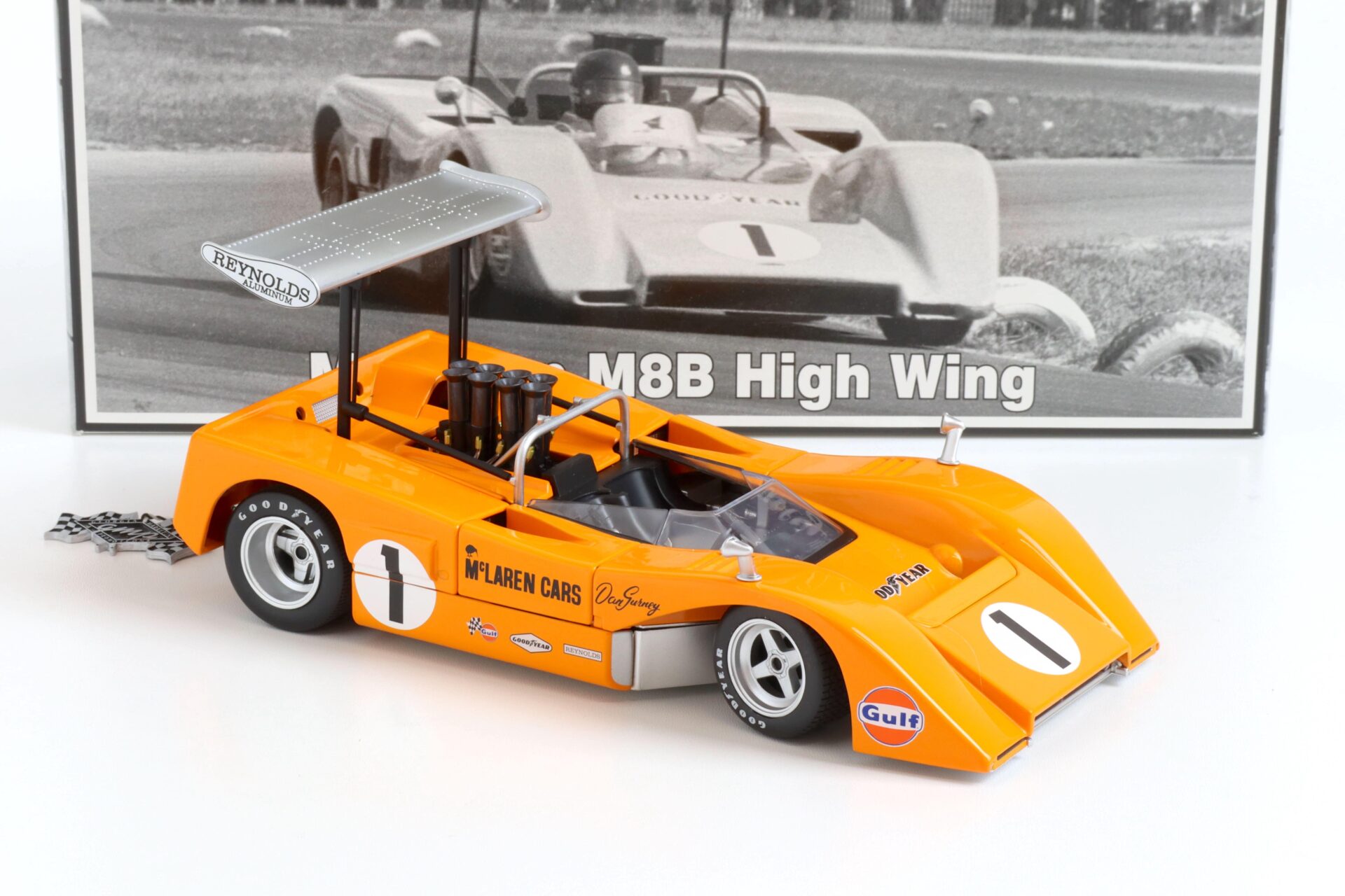 1:18 GMP McLaren M8B High Wing CanAm Dan Gurney orange #1