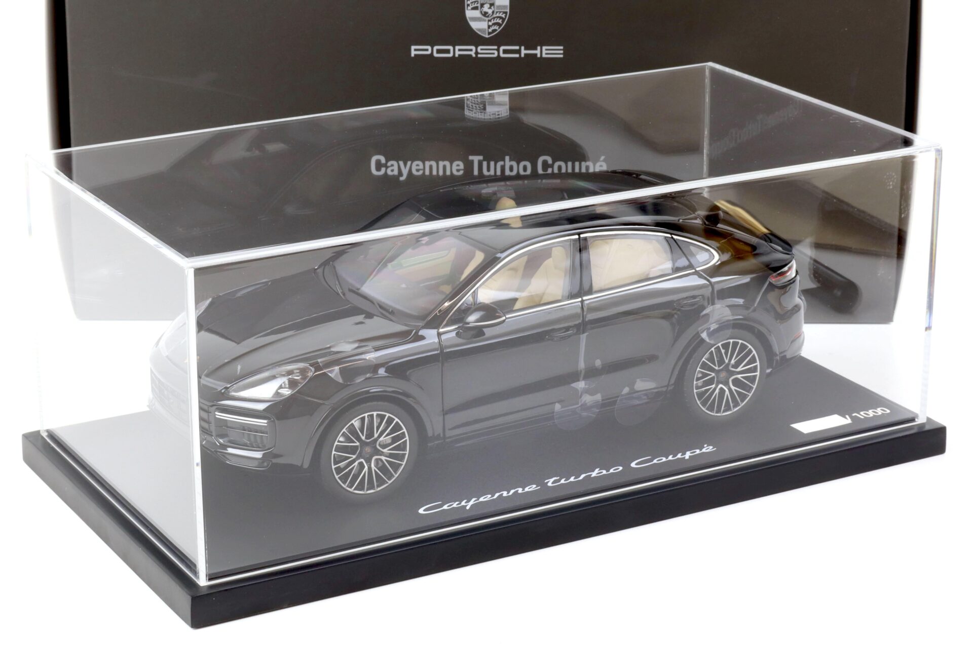 1:18 Norev Porsche Cayenne Turbo Coupe black with display DEALER VERSION