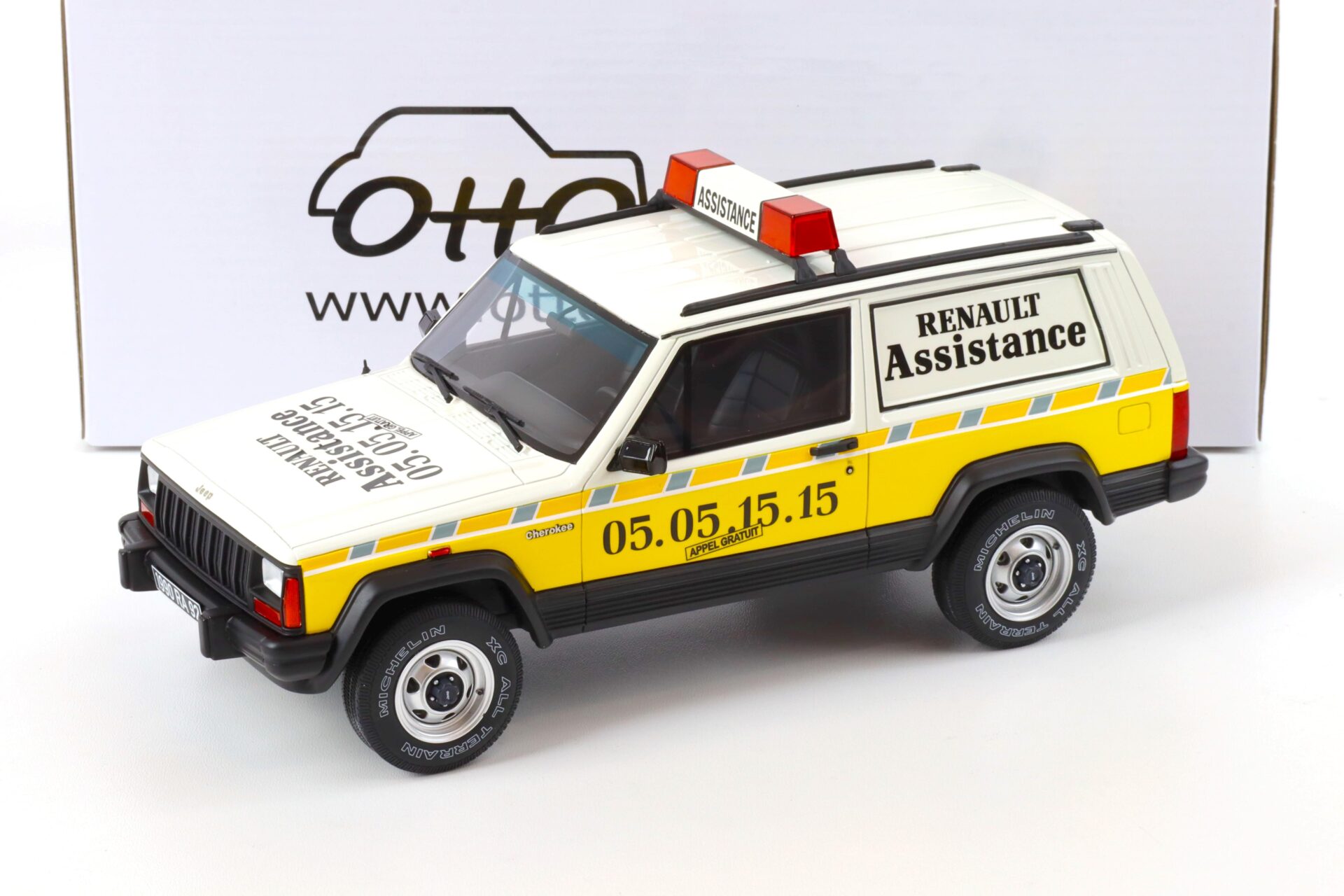 ID 69672 orig.jpg 1:18 OTTO mobile OT939 Jeep Cherokee Renault Assistance white/ yellow 1989