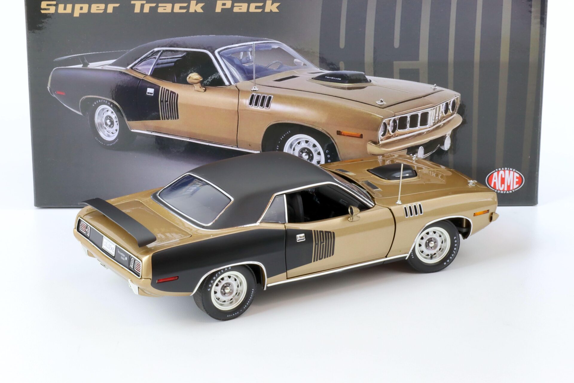 1:18 ACME 1971 Plymouth Hemi Cuda Super Track Pack brown-gold metallic/ black roof