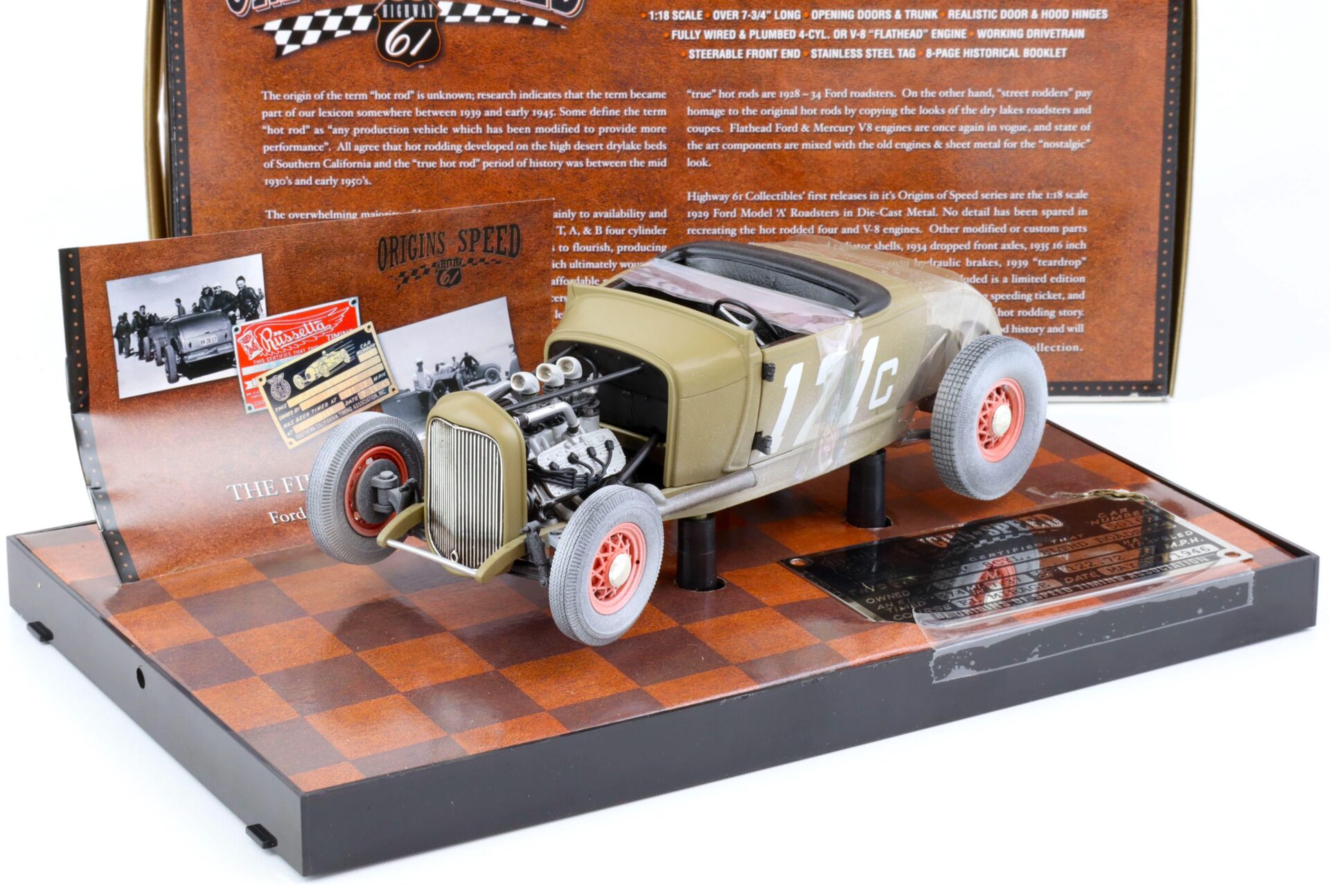 1:18 Highway61 Ford Model A Roadster Hot Rod #121c Origins of Speed green 50160