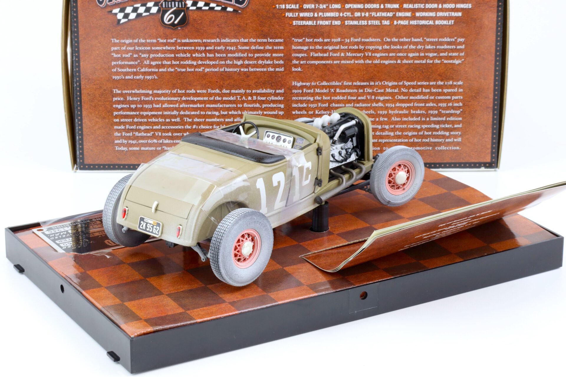 1:18 Highway61 Ford Model A Roadster Hot Rod #121c Origins of Speed green 50160