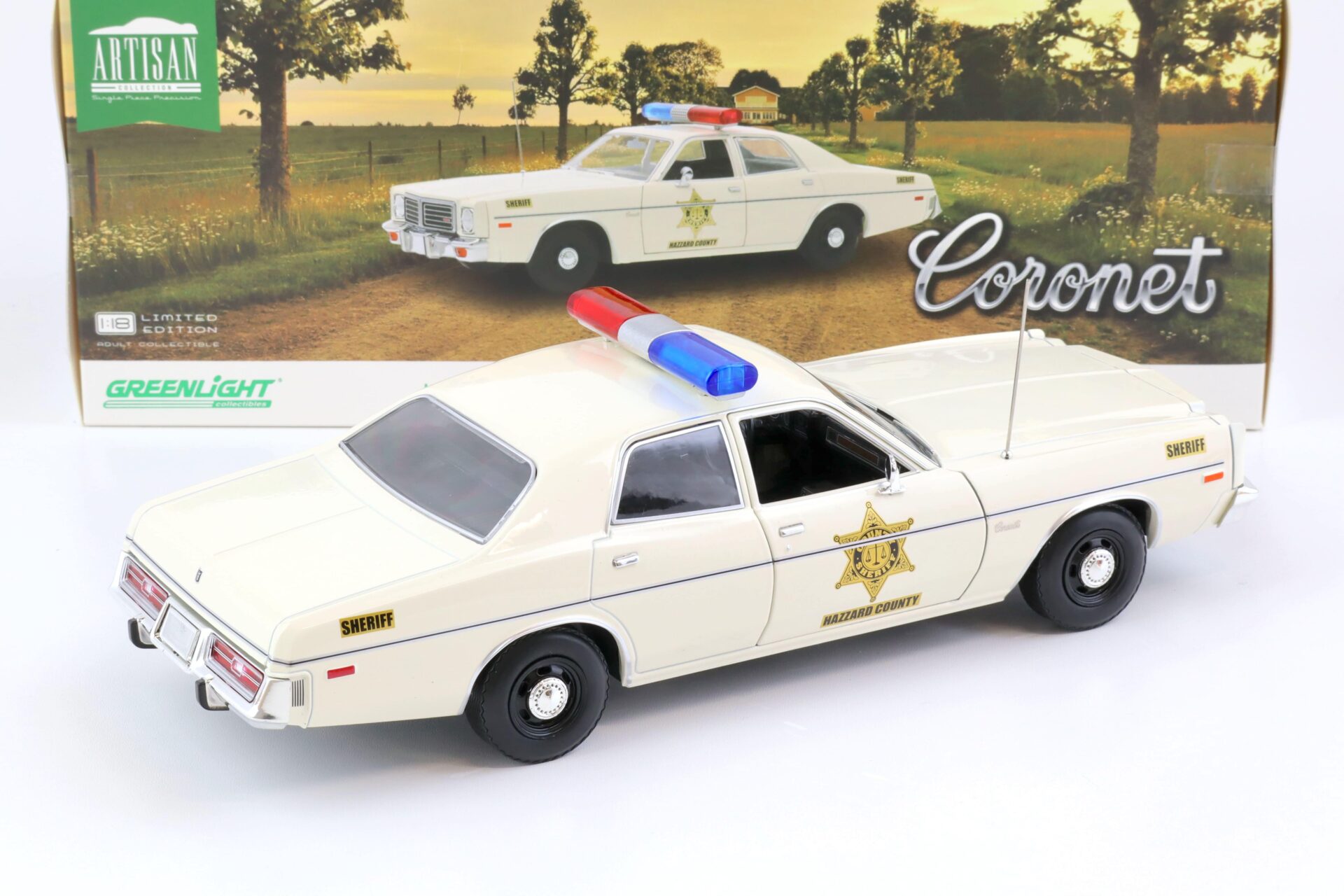 1:18 Greenlight 1975 Dodge Coronet Hazzard Country Sheriff Police