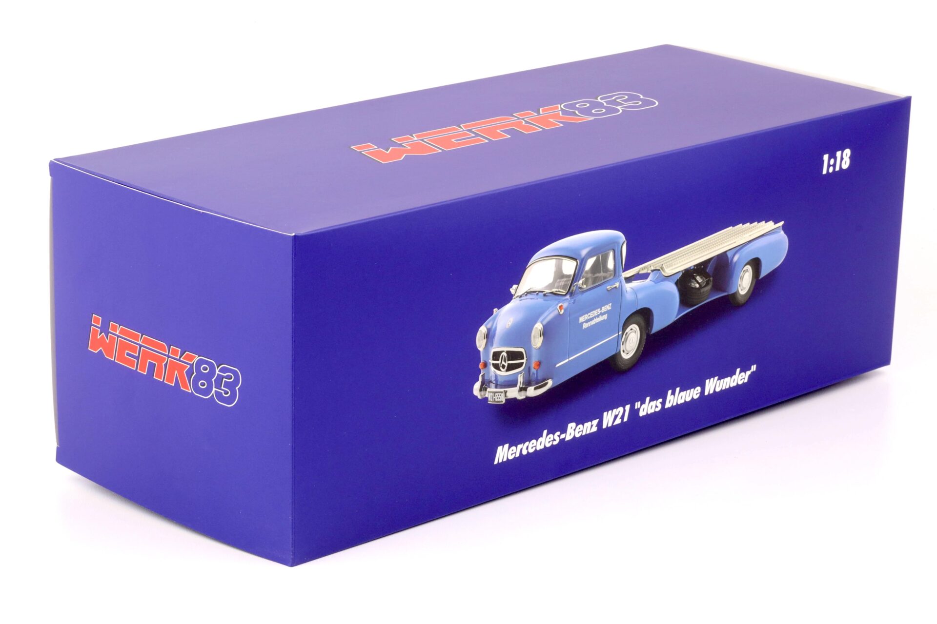 1:18 WERK83 Mercedes Renntransporter Das blaue Wunder 1955 blue