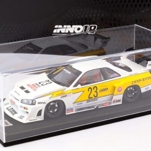 1:18 INNO Models Nissan Skyline GT-R (R34) LBWK Super Silhouette Hoshino #23 white/yellow