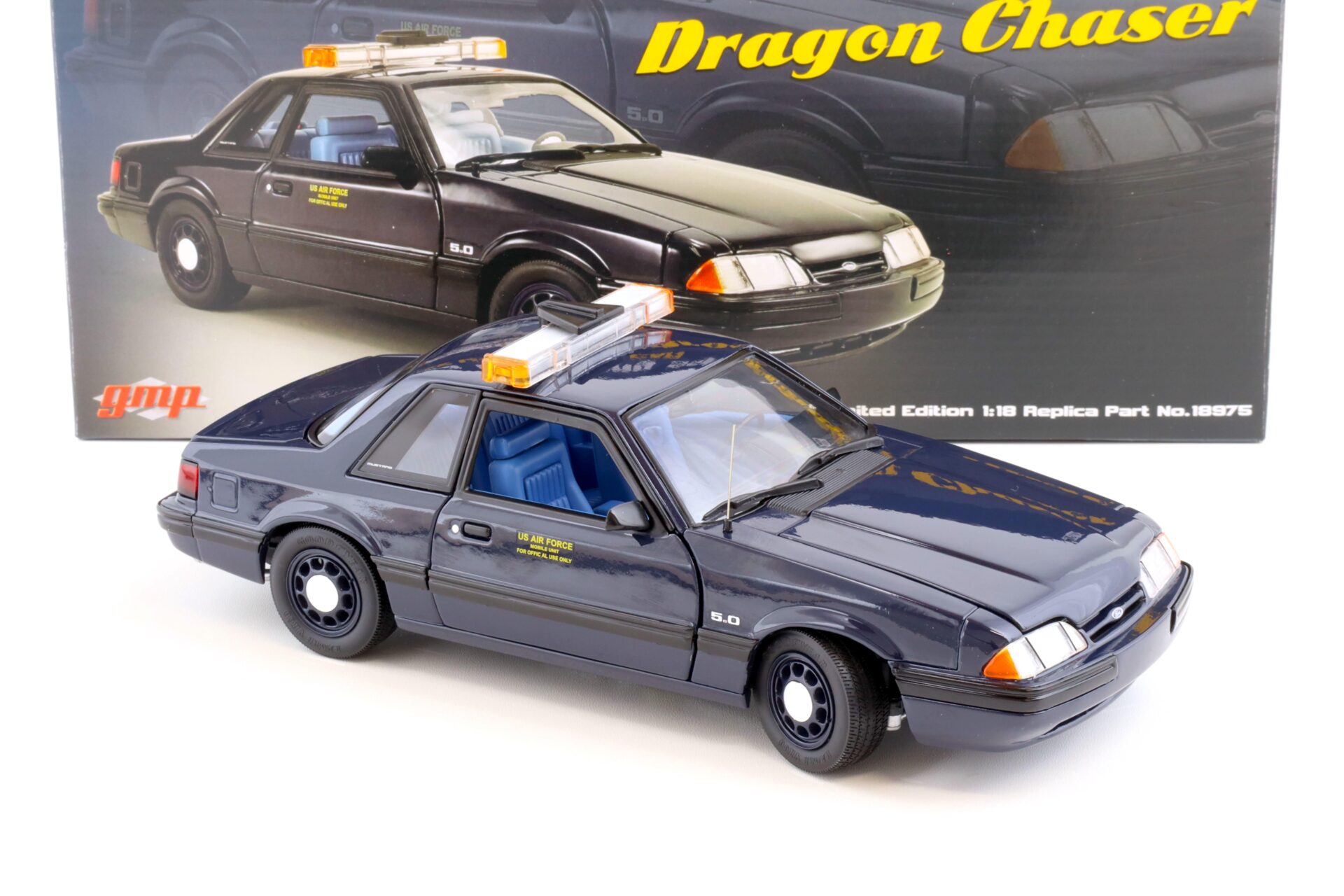 1:18 GMP 1988 Ford Mustang 5.0 SSP US Air Force U-2 Chase Car Dragon Chaser blue