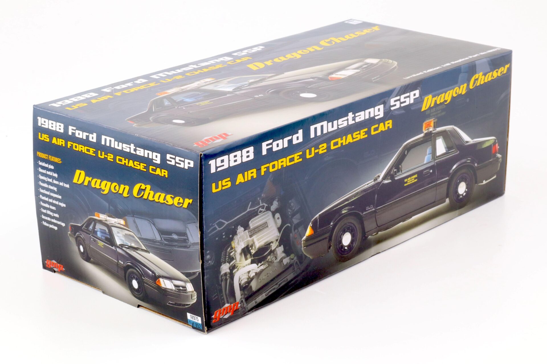 1:18 GMP 1988 Ford Mustang 5.0 SSP US Air Force U-2 Chase Car Dragon Chaser blue