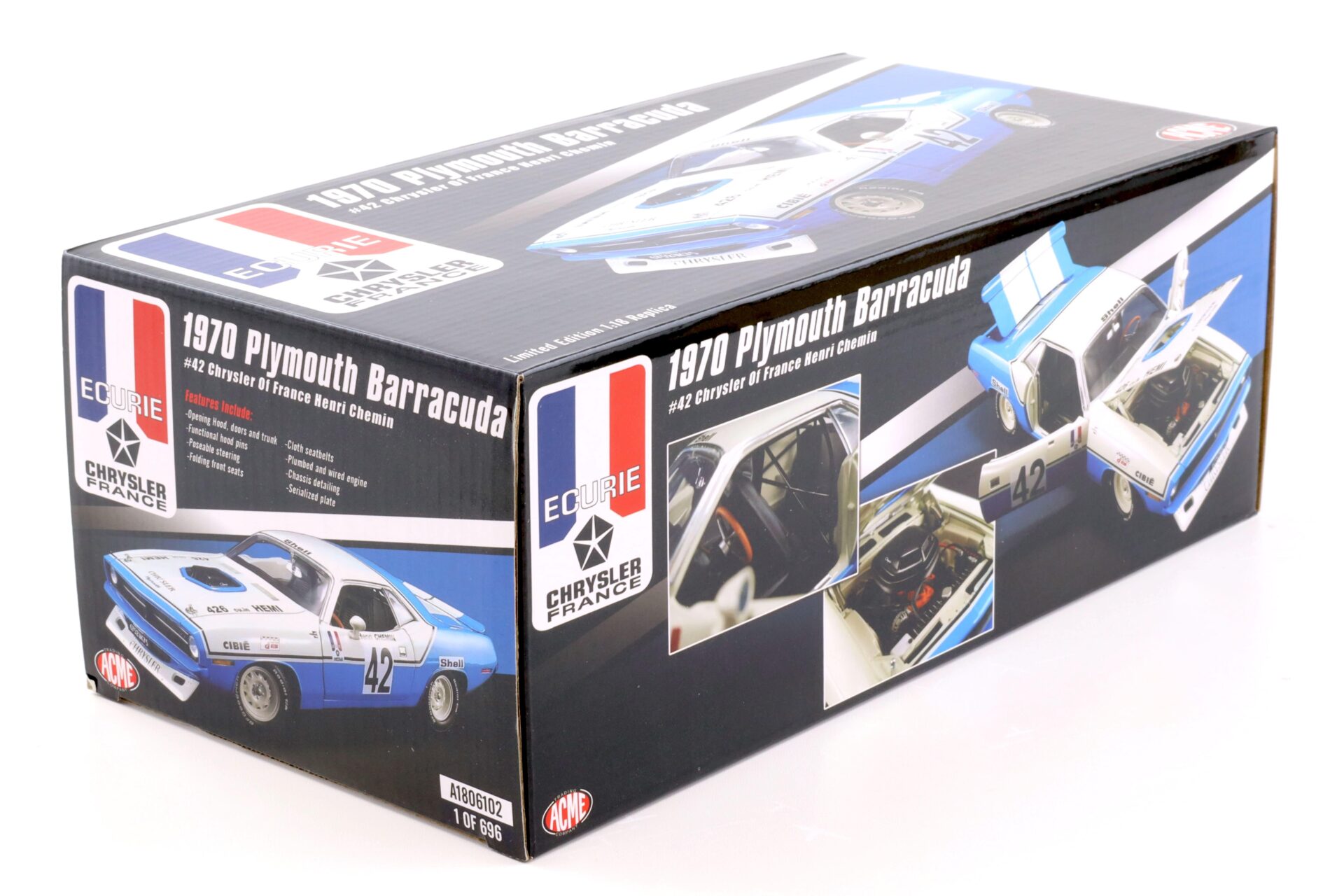1:18 ACME 1970 Plymouth Barracuda #42 Chrysler of France Henri Chemin #42