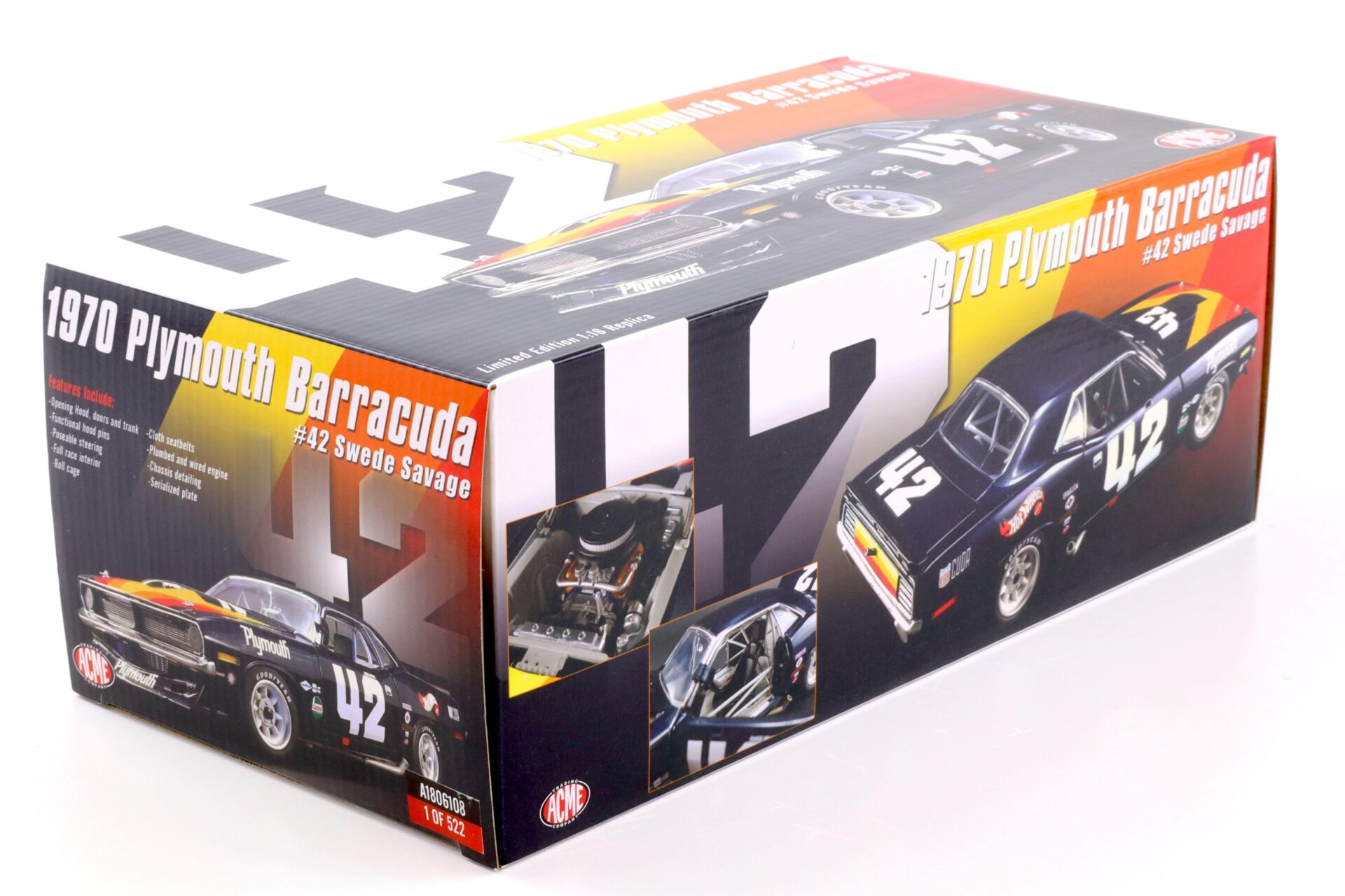 1:18 ACME 1970 Plymouth Barracuda #42 Swede Savage matt black