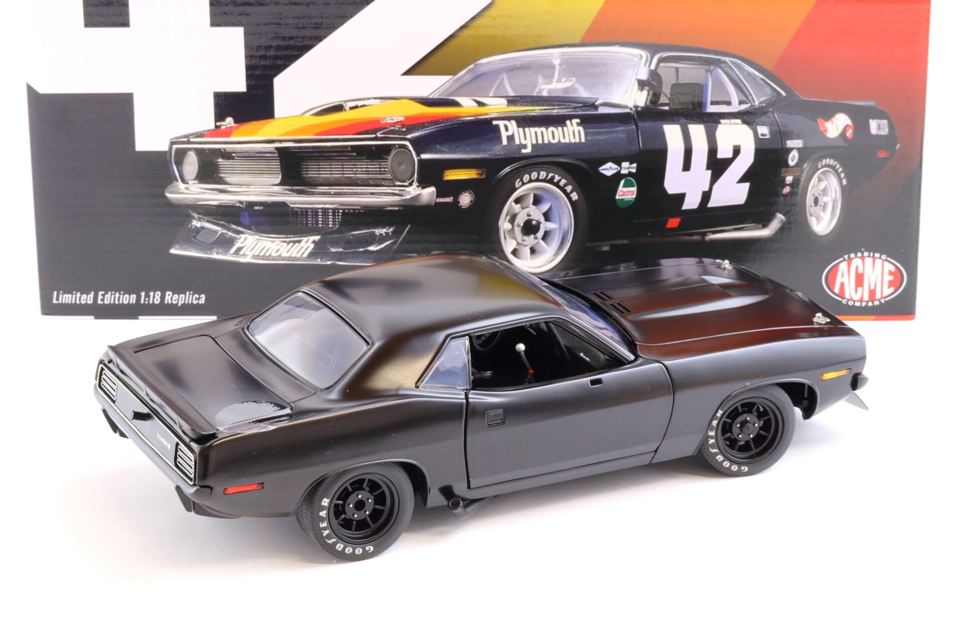 1:18 ACME 1970 Plymouth Barracuda #42 Swede Savage matt black