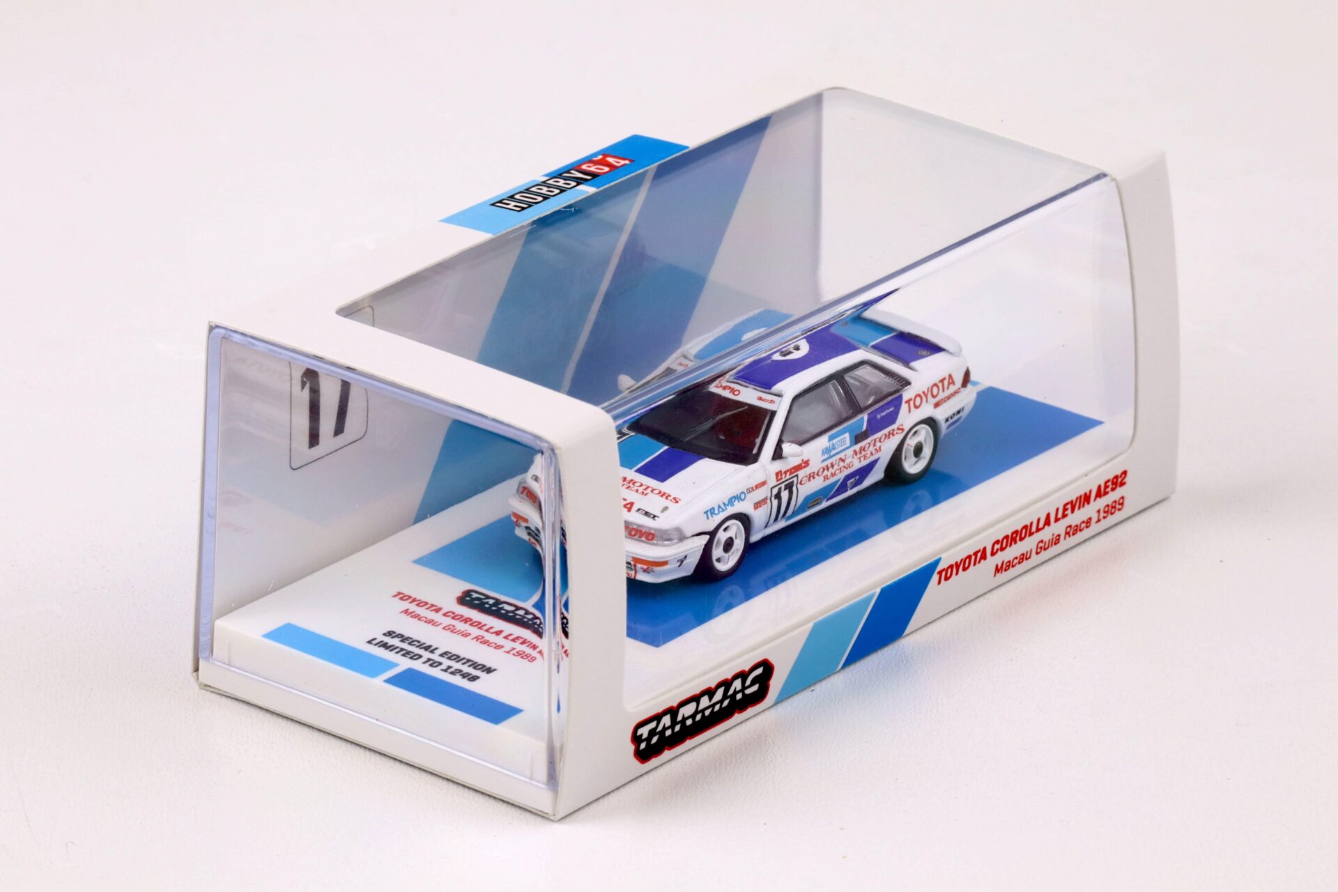 1:64 Tarmac Works 1989 Toyota Corolla Levin AE92 #17 Macau GP white/blue