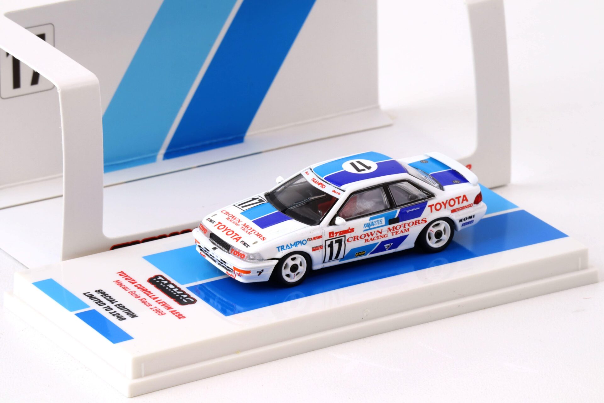 1:64 Tarmac Works 1989 Toyota Corolla Levin AE92 #17 Macau GP white/blue