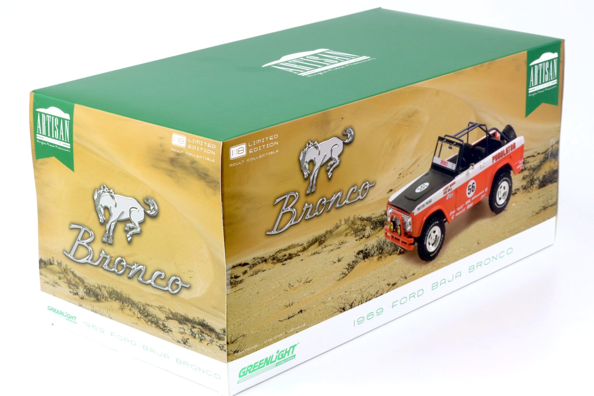 1:18 Greenlight 1969 Ford Baja Bronco #56 Purolator Tribute Edition