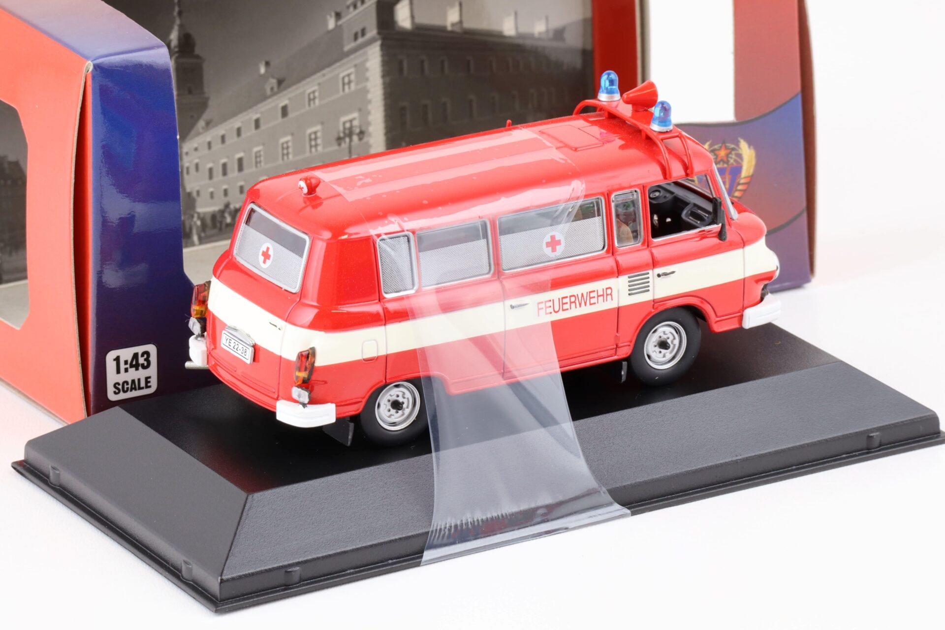 1:43 IST Models 1970 Barkas B1000 Bus FEUERWEHR red/ white