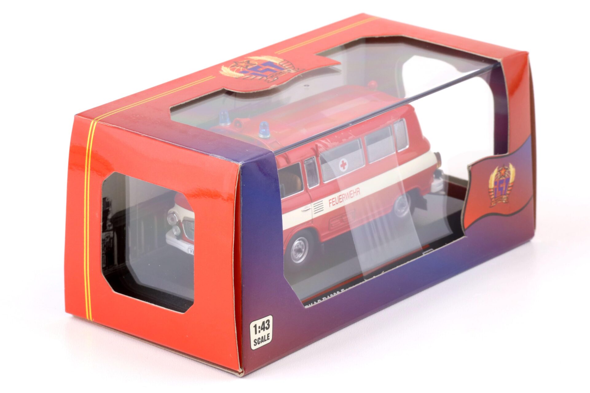 1:43 IST Models 1970 Barkas B1000 Bus FEUERWEHR red/ white