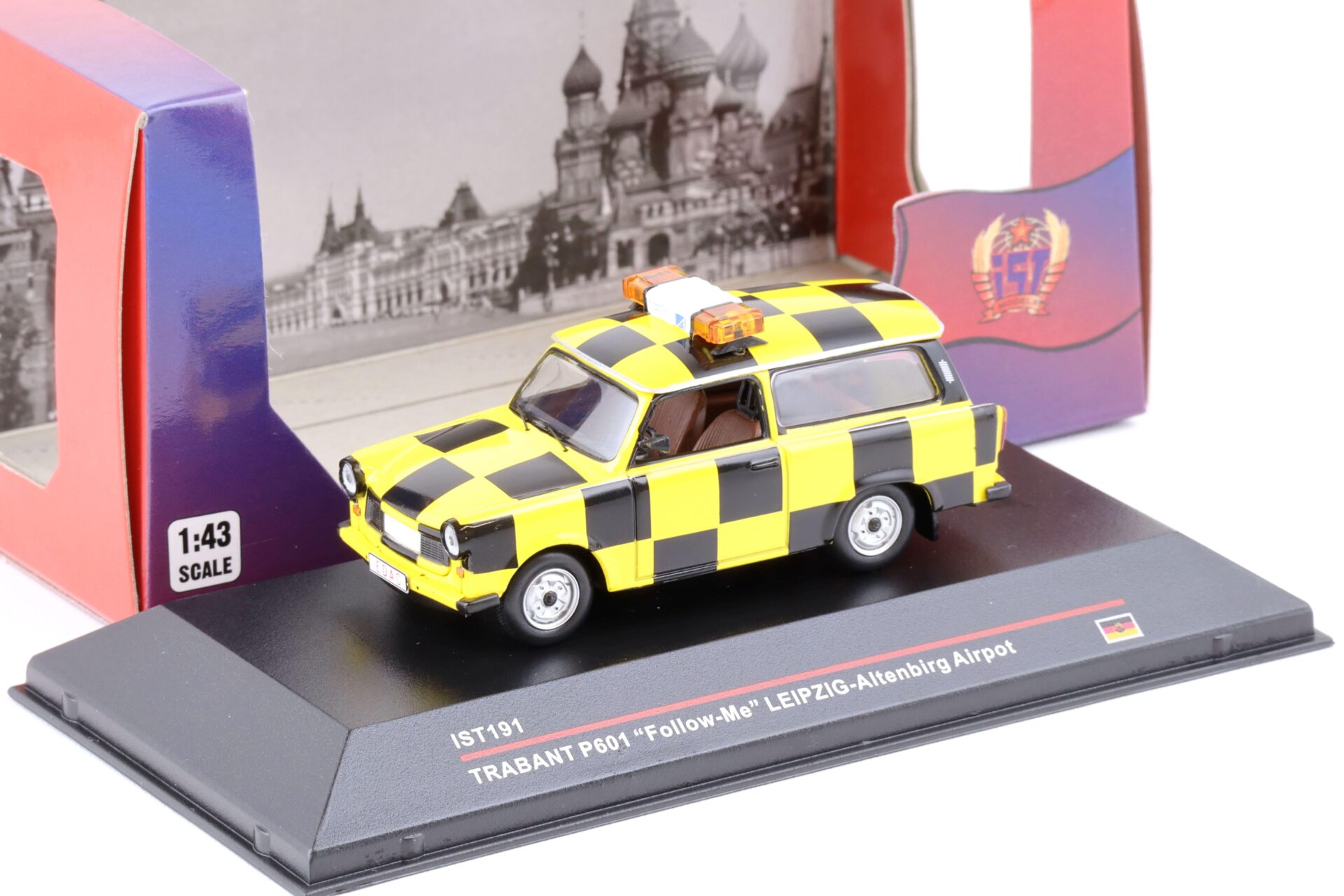 1:43 IST Models Trabant P601 Follow-Me Leipzig-Altenburg Airport yellow / black