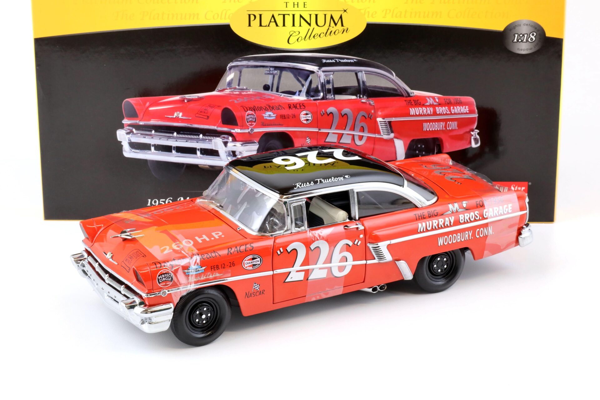 1:18 Sun Star 1956 Mercury MontClair Hard Top Racing Car russ truelove / red