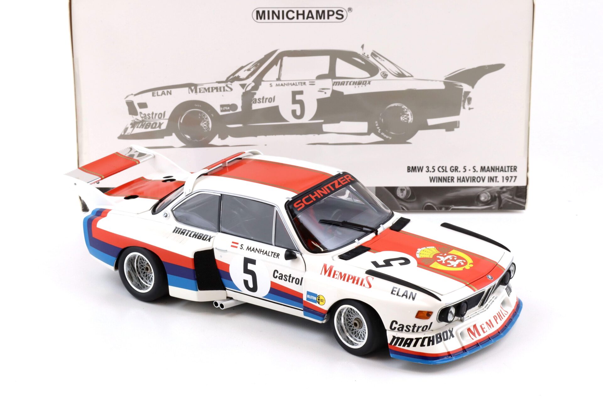 1:18 Minichamps BMW 3.5 CSL Gr.5 S.Manhalter #5 Winner Havirov Int. 1977