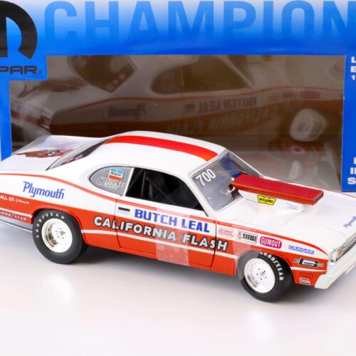 1:18 ERL 1973 Plymouth Duster BUTCH LEAL MOPAR California Flash red/ white
