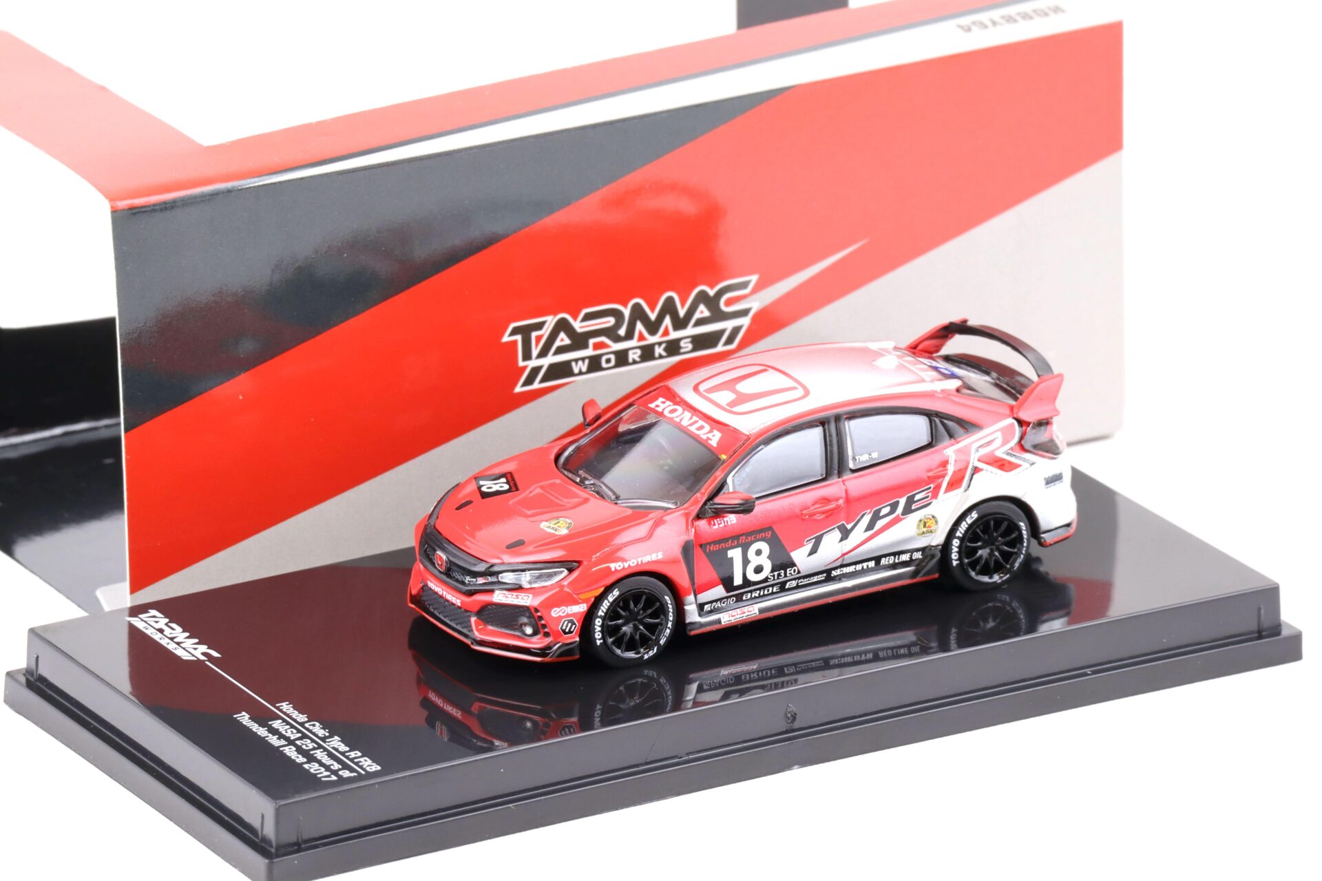 1:64 Tarmac Works Honda Civic Type R FK8 NASA 25 Hours of Thunderhill Race 2017 #18 red / silver