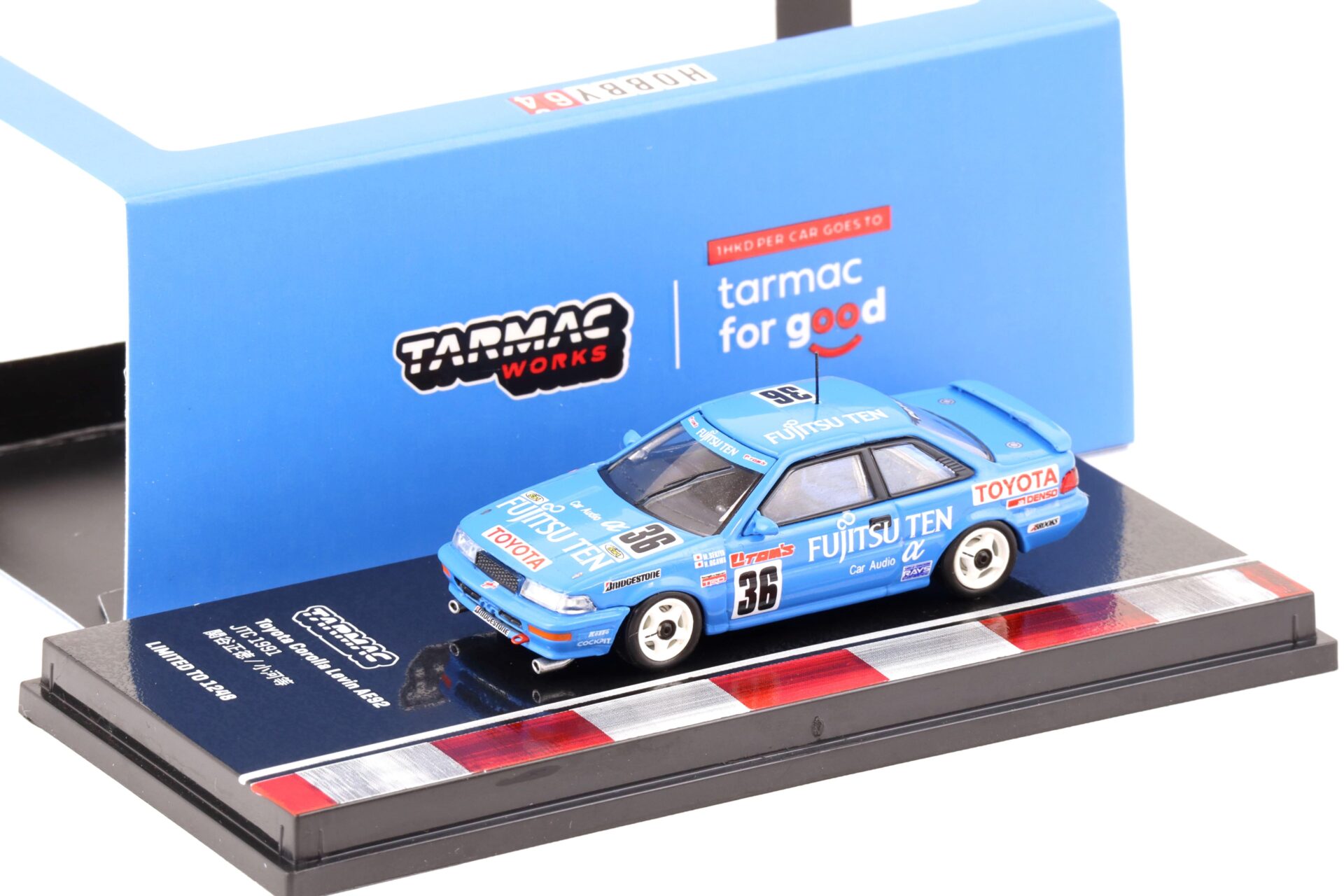1:64 Tarmac Works Toyota Corolla Levin AE92 #36 JTC 1991 blue